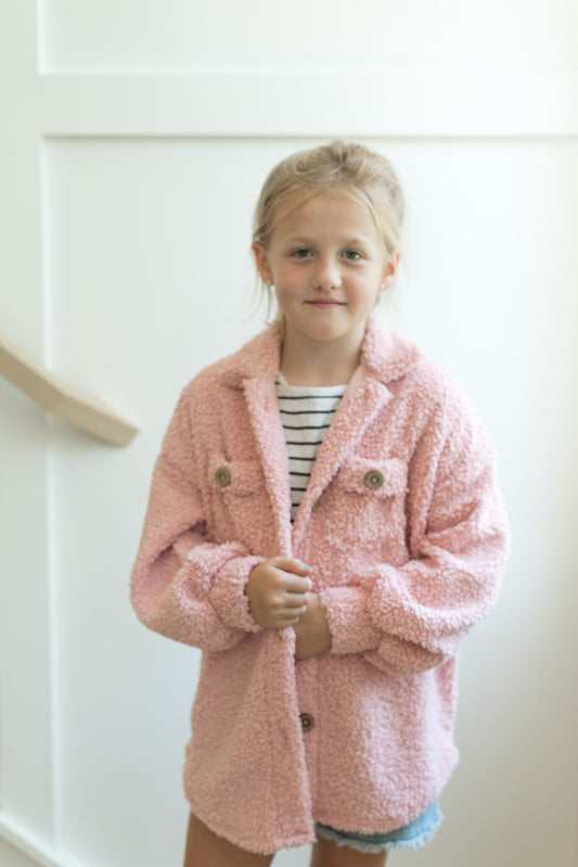 Poodle Knit Shacket- Pink