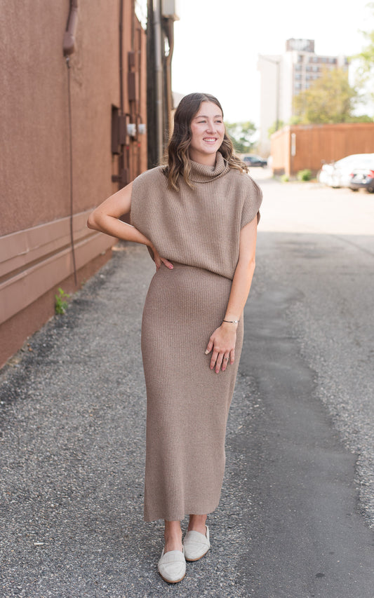 Crosby Sweater Midi Skirt: Dark Taupe