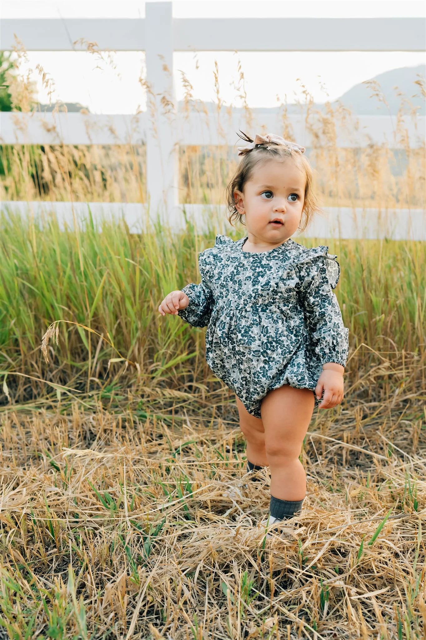 Liberty Floral Long Sleeve Ruffle Bubble Romper