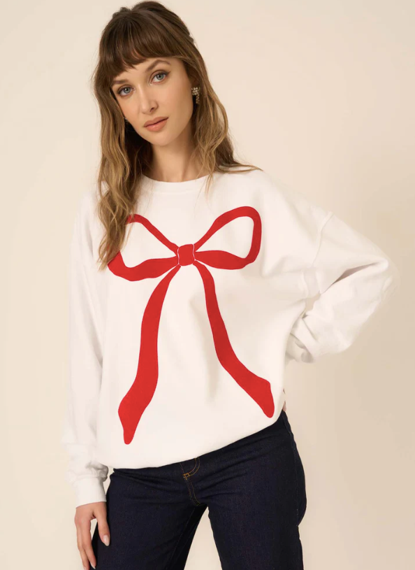 Flocked Bow Sweatshirt