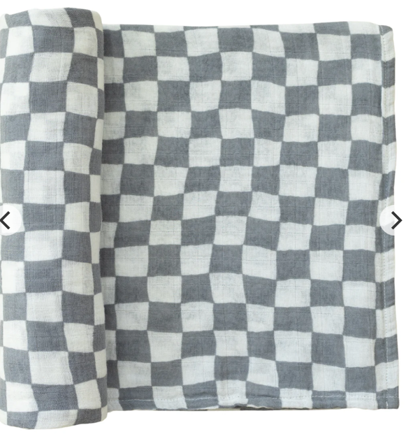 Dusty Blue Wavy Checkered Muslin Swaddle Blanket