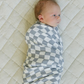 Dusty Blue Wavy Checkered Muslin Swaddle Blanket