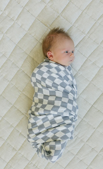 Dusty Blue Wavy Checkered Muslin Swaddle Blanket