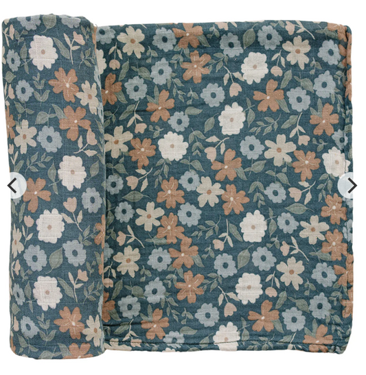 Midnight Floral Muslin Swaddle Blanket