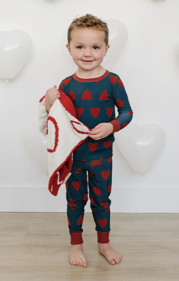 Navy + Red Hearts Ribbed Bamboo Cozy Set