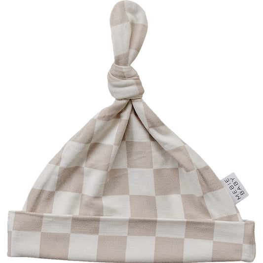 Bamboo Newborn Knot Hat- Taupe Checkered