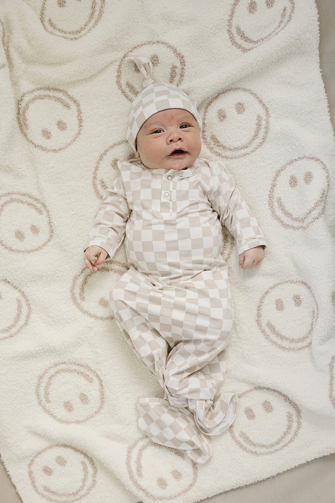 Bamboo Newborn Knot Hat- Taupe Checkered