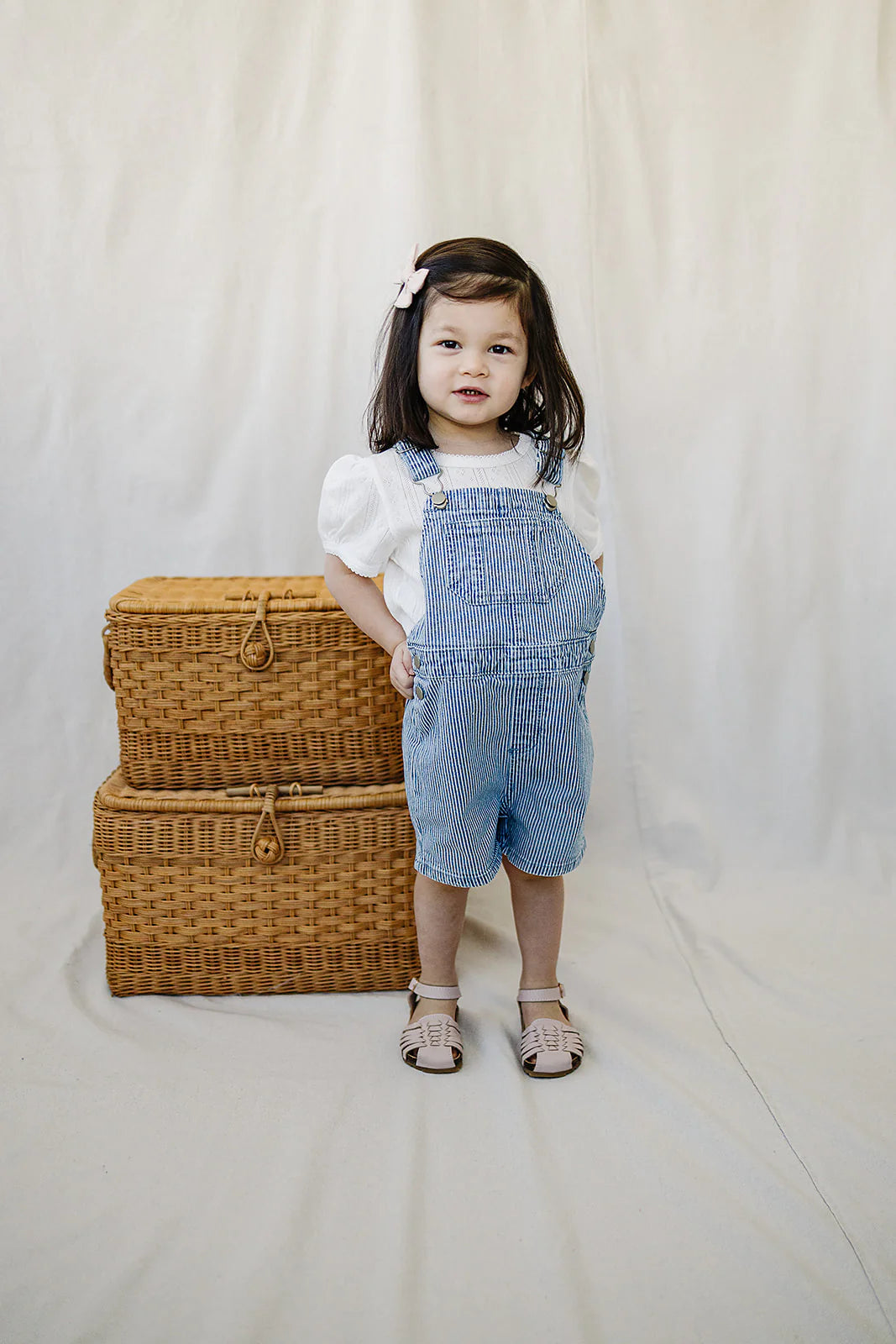 Blue Stripe Short Overalls