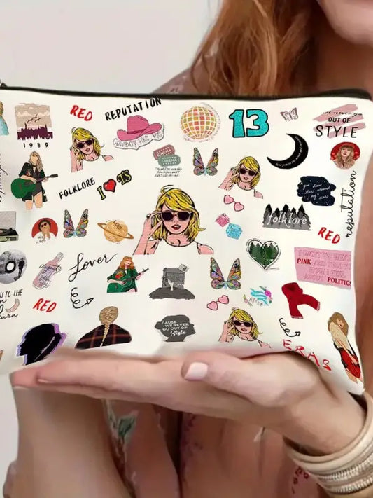 Taylor Swift Graphic Print Linen Cosmetic Bag