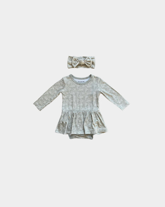 Ruffle Bodysuit Dress Set- Daisy Clusters