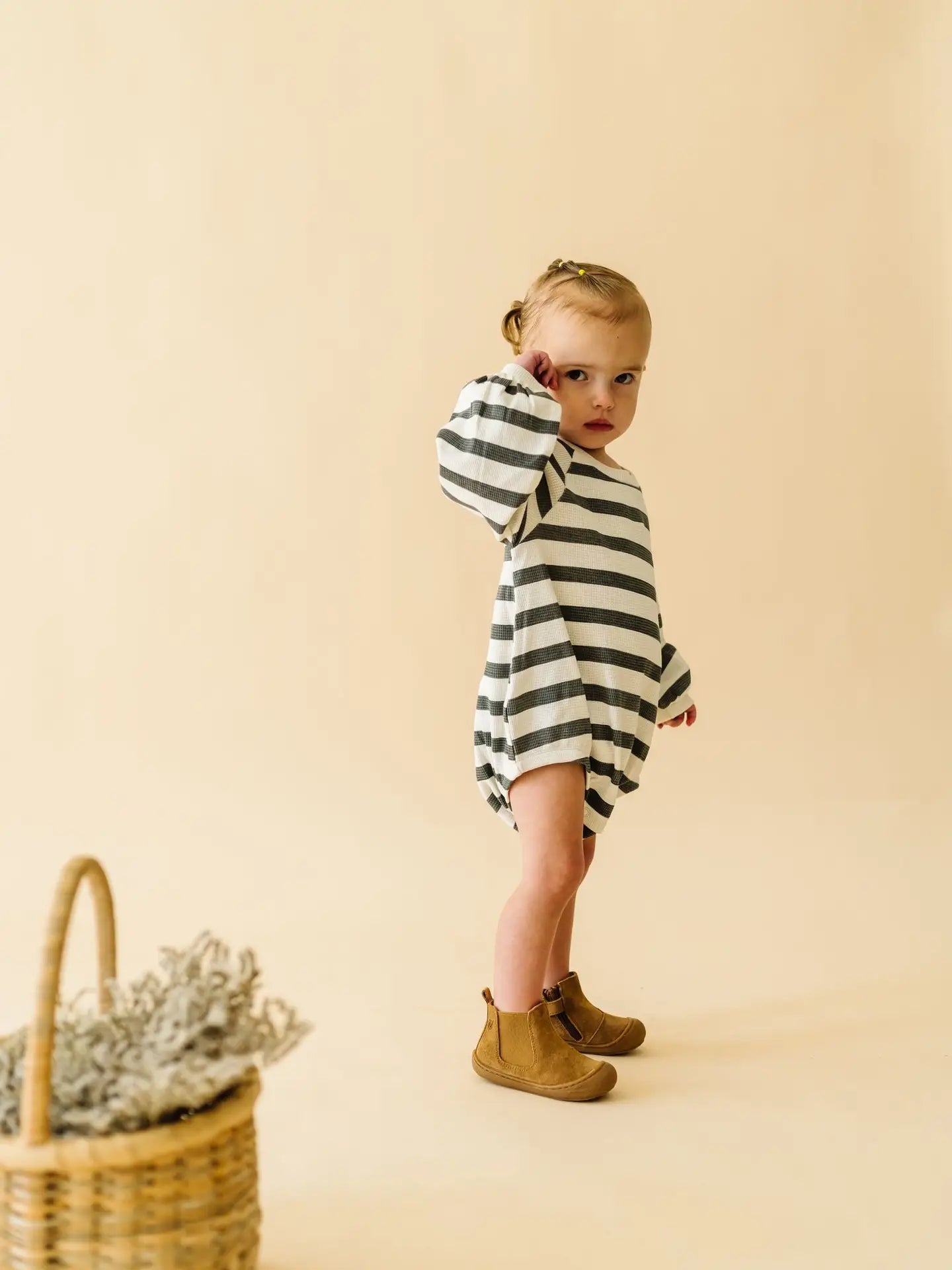 Organic Bubble Romper - Slate Stripes