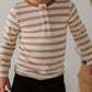 Long Sleeve Henley Shirt- Toffee Stripe