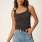 Sarah Square Neck Tank- Washed Black - Lulie