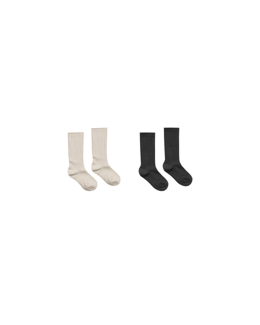 Ribbed Socks- Stone/Black